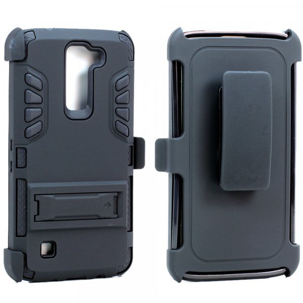 Wholesale LG Tribute 5 K7 Hard Shield Holster Combo Belt Clip Case (Black)